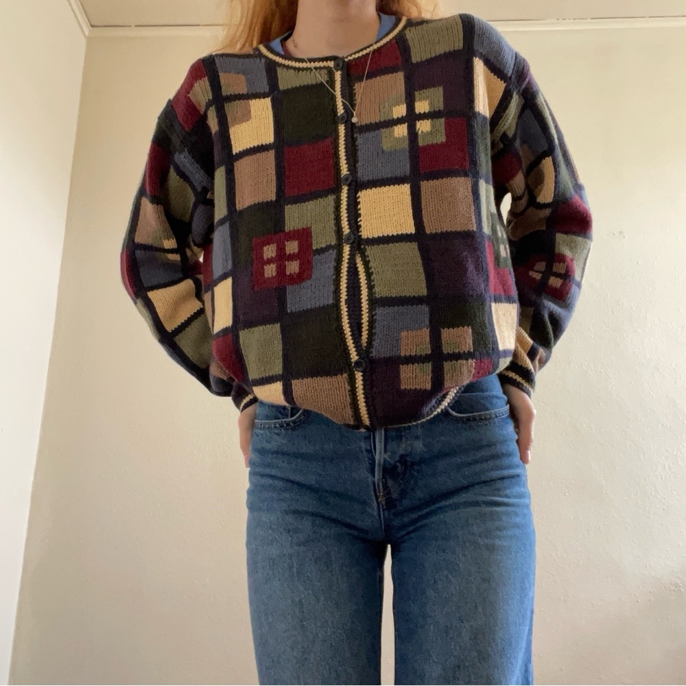 Patchwork Multicolor Cardigan Sweater
